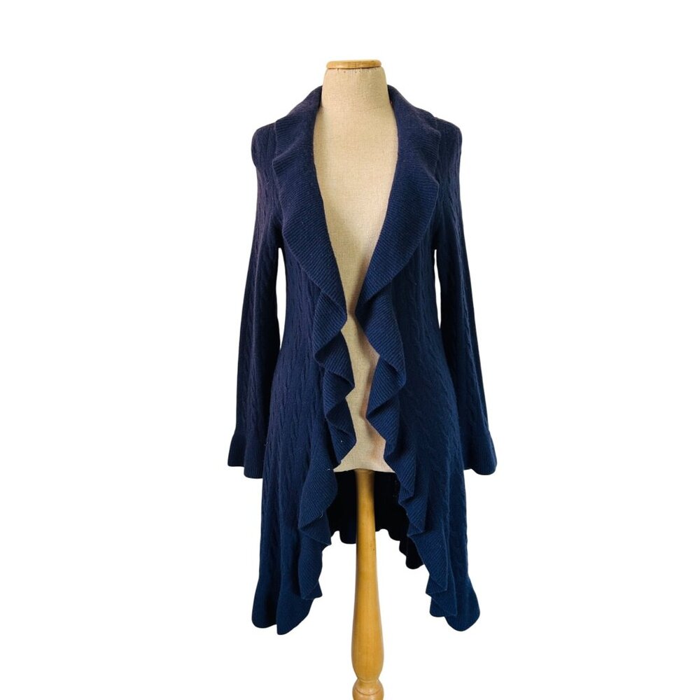 Lilly Pulitzer Navy Blue Medium100% Cashmere Ruffle Cardigan Sweater